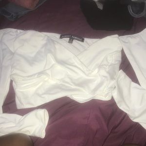 White cropped wrapped top with sleeves